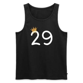 29 - Men's Premium Organic Tank Top - black - Front - AI Model Male 178 light (178cm)
