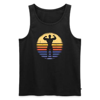 Sport Rétro Coucher de soleil Musculation - Débardeur bio Premium Homme - noir - Devant - AI Model Male 178 light (178cm)