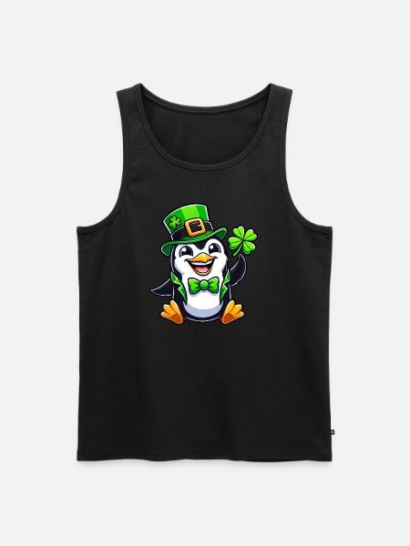 St. Patrick's Pinguin mit Glücksklee - Männer Premium Bio Tank Top - Schwarz