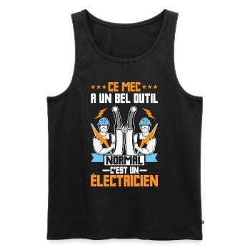 Cadeau Électricien Électricité Fusible Citation - Débardeur bio Premium Homme - noir - Devant - AI Model Male 178 light (178cm)