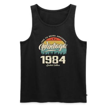 Vintage 1984 Cadeau Anniversaire Style Rétro 1984 - Débardeur bio Premium Homme - noir - Devant - Michal (187cm)