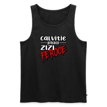 calvitie précoce, zizi féroce - Débardeur bio Premium Homme - noir - Devant - AI Model Male 178 light (178cm)