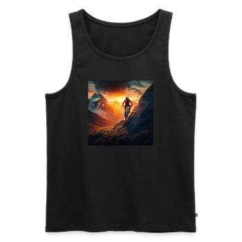 Cyclistes VTT au coucher du soleil en descente - Débardeur bio Premium Homme - noir - Devant - AI Model Male 178 light (178cm)