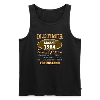 Modèle Vintage 1984 Bien Conservé Drôle Étiquette de Naissance - Débardeur bio Premium Homme - noir - Devant - Michal (187cm)