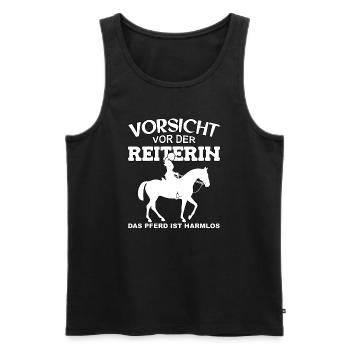 Vorsicht vor der Reiterin, das Pferd ist harmlos - Männer Premium Bio Tank Top - Schwarz - Vorne - Michal (187cm)