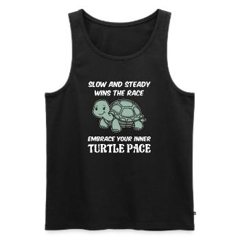 Slow and steady wins the race embrace turtle pace - Männer Premium Bio Tank Top - Schwarz - Vorne - Michal (187cm)