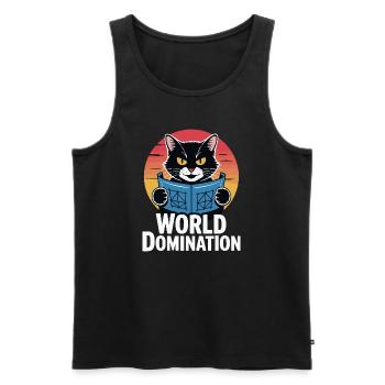 Weltherrschaft – Katze mit großen Plänen - Männer Premium Bio Tank Top - Schwarz - Vorne - AI Model Male 178 light (178cm)
