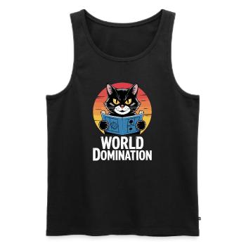 Weltherrschaft – Katze mit großen Plänen - Männer Premium Bio Tank Top - Schwarz - Vorne - AI Model Male 178 light (178cm)