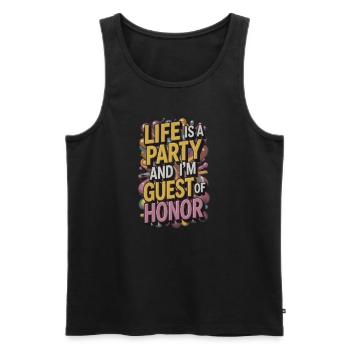 Life is a party – guest of the evening - Men's Premium Organic Tank Top - black - Front - AI Model Male 178 light (178cm)