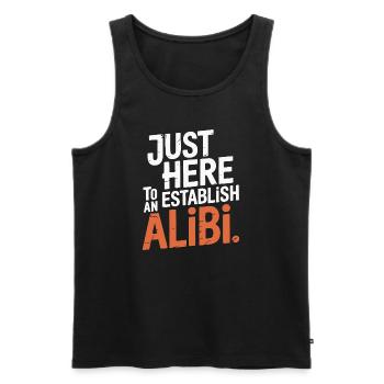Juste ici pour créer un alibi – Drôle - Débardeur bio Premium Homme - noir - Devant - AI Model Male 178 light (178cm)