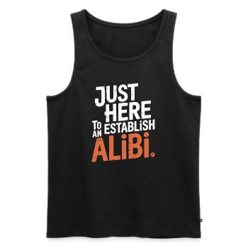Juste ici pour créer un alibi – Drôle - Débardeur bio Premium Homme - noir - Devant - AI Model Male 178 light (178cm)