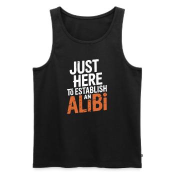 Nur hier, um ein Alibi zu schaffen – Lustig - Männer Premium Bio Tank Top - Schwarz - Vorne - AI Model Male 178 light (178cm)
