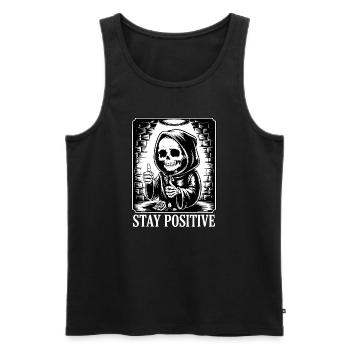 Stay Positive – Grim Reaper Skeleton Design Humor - Men's Premium Organic Tank Top - black - Front - AI Model Male 178 light (178cm)