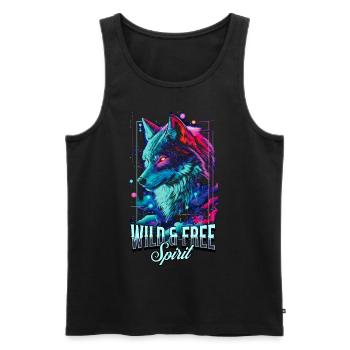 Wolf Wolfskopf Raubtier Wildnis Neon Bunt Kunst - Männer Premium Bio Tank Top - Schwarz - Vorne - AI Model Male 178 light (178cm)