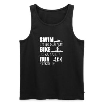 Natation vélo course athlète triathlon - Débardeur bio Premium Homme - noir - Devant - Michal (187cm)