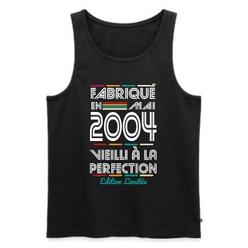 20-jähriges Jubiläum - Hergestellt im Mai 2004 - Männer Premium Bio Tank Top - Schwarz - Vorne - Michal (187cm)
