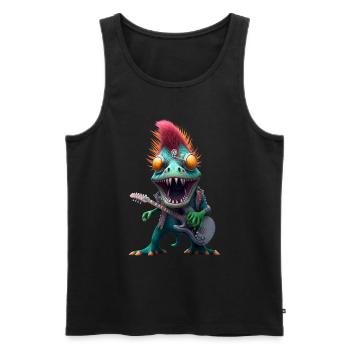 Dinosaurier Musiker Dino Gitarre Metal - Männer Premium Bio Tank Top - Schwarz - Vorne - Michal (187cm)