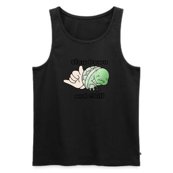 Slow Down and Chill - Männer Premium Bio Tank Top - Schwarz - Vorne - AI Model Male 178 light (178cm)