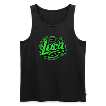 Luca Nom Graffiti vert - Débardeur bio Premium Homme - noir - Devant - AI Model Male 178 light (178cm)