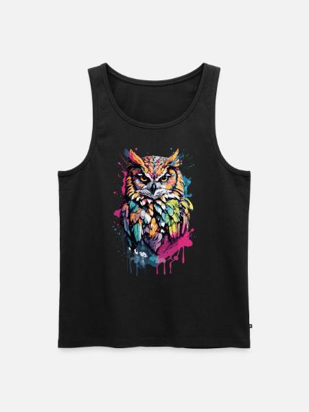 Owl Cool Colorful Feathers in This Design Bird - Men's Premium Organic Tank Top - black