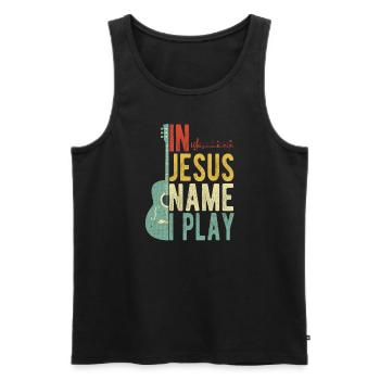 Au nom de Jésus, je joue de la guitare - Débardeur bio Premium Homme - noir - Devant - AI Model Male 178 light (178cm)