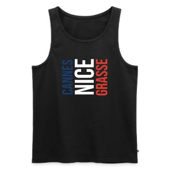 Cannes Nice Grasse France Tour Souvenir - Débardeur bio Premium Homme - noir - Devant - AI Model Male 178 light (178cm)