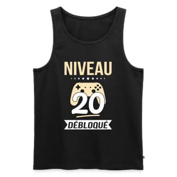 Anniversaire 20 ans - Niveau 20 débloqué - Gamer - Débardeur bio Premium Homme - noir - Devant - Michal (187cm)