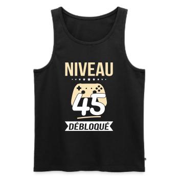 Anniversaire 45 ans - Niveau 45 débloqué - Gamer - Débardeur bio Premium Homme - noir - Devant - AI Model Male 178 light (178cm)