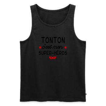 Tonton c est mon super héros - Débardeur bio Premium Homme - noir - Devant - Michal (187cm)