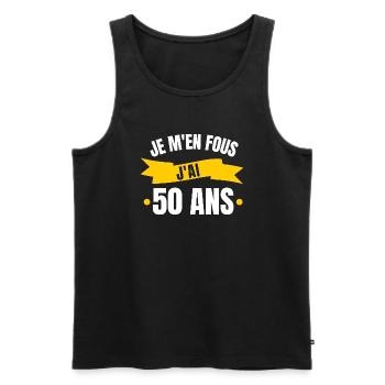 je m en fous j'ai 50 ans - Débardeur bio Premium Homme - noir - Devant - AI Model Male 178 light (178cm)