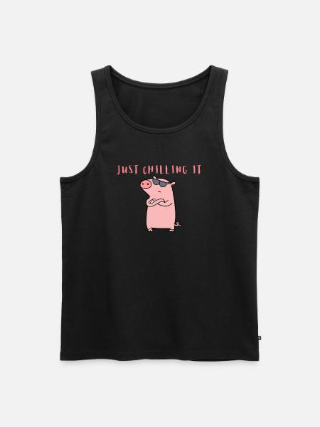 Cool 'Just Chilling it' Funny Cartoon Pig - Herre Premium økologisk tanktop - sort