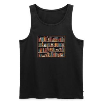 Bookshelf with lots of books - Men's Premium Organic Tank Top - black - Front - AI Model Male 178 light (178cm)