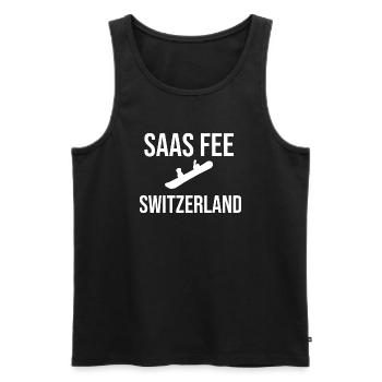 Saas Fee Snowboarders - Men's Premium Organic Tank Top - black - Front - AI Model Male 178 light (178cm)