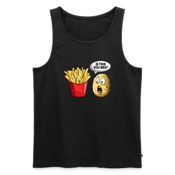 Drôle de frites Frites Pommes de terre - Débardeur bio Premium Homme - noir - Devant - AI Model Male 178 light (178cm)