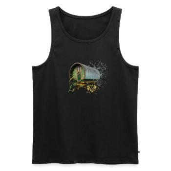 caravane gitane tirée par des chevaux, - Débardeur bio Premium Homme - noir - Devant - AI Model Male 178 light (178cm)