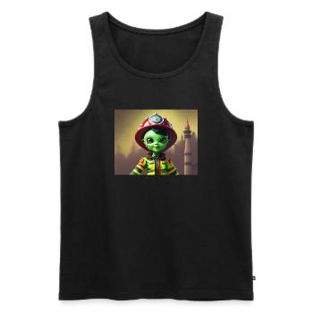 cute little green retro vintage alien firefighter - Men's Premium Organic Tank Top - black - Front - Michal (187cm)