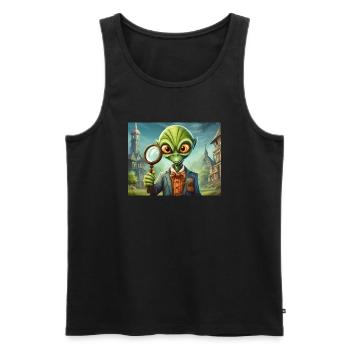 cute little green retro vintage alien detective - Men's Premium Organic Tank Top - black - Front - Michal (187cm)