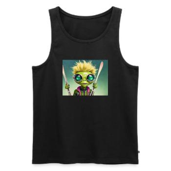 mignon petit vert rétro vintage alien skie - Débardeur bio Premium Homme - noir - Devant - AI Model Male 178 light (178cm)
