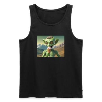 grey alien on the moon surface – eating ice cream - Men's Premium Organic Tank Top - black - Front - AI Model Male 178 light (178cm)