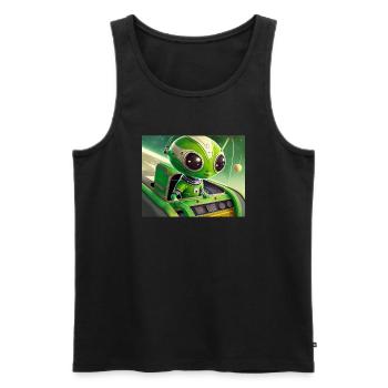 cute little green retro vintage alien flying a UFO - Men's Premium Organic Tank Top - black - Front - AI Model Male 178 light (178cm)