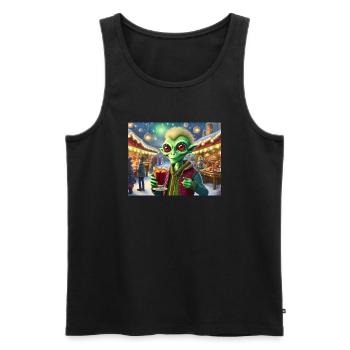 Alien trinkt Glühwein an Weihnachten - Männer Premium Bio Tank Top - Schwarz - Vorne - AI Model Male 178 light (178cm)