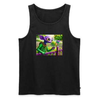 niedliches kleines grünes jahrgangs-alienmalen einen zaun - Männer Premium Bio Tank Top - Schwarz - Vorne - AI Model Male 178 light (178cm)