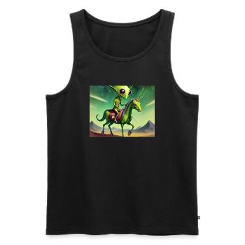 niedliches kleines grünes vintage alien reitet auf einem pferd - Männer Premium Bio Tank Top - Schwarz - Vorne - AI Model Male 178 light (178cm)