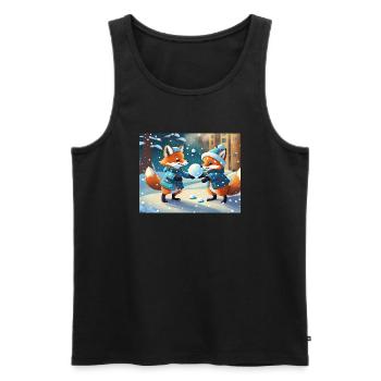 mignon petit renard démon vie quotidienne - jouer à la neige - Débardeur bio Premium Homme - noir - Devant - AI Model Male 178 light (178cm)