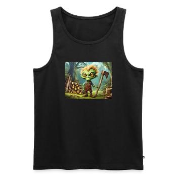 cute little green retro vintage alien woodcutting - Men's Premium Organic Tank Top - black - Front - Michal (187cm)