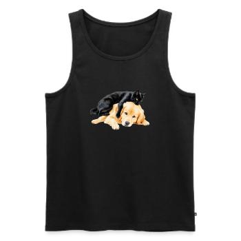 Schwarze Katze und golden retriever - Männer Premium Bio Tank Top - Schwarz - Vorne - Michal (187cm)