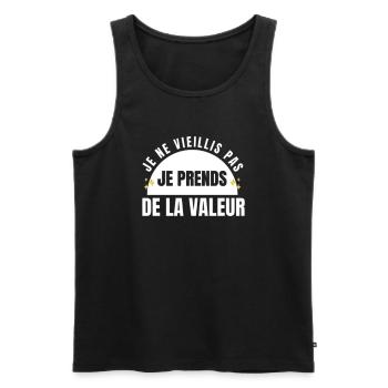Je ne vieillis pas je prends de la valeur - Débardeur bio Premium Homme - noir - Devant - AI Model Male 178 light (178cm)