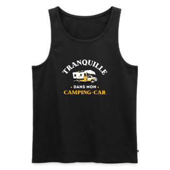 Tshirt Humour tranquille dans mon Camping Car - Débardeur bio Premium Homme - noir - Devant - Michal (187cm)