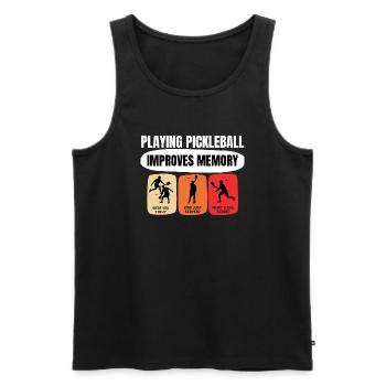 Playing Pickleball Improves Memory - Men's Premium Organic Tank Top - black - Front - AI Model Male 178 light (178cm)