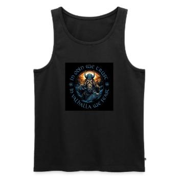 IN ODIN WE TRUST – IN VALHALLA WE FEAST / Wikinger - Männer Premium Bio Tank Top - Schwarz - Vorne - AI Model Male 178 light (178cm)